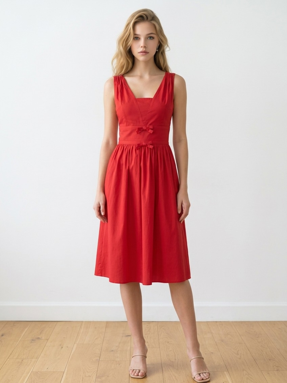 Karl Lagerfeld Classic Red Sleeveless Midi Dress